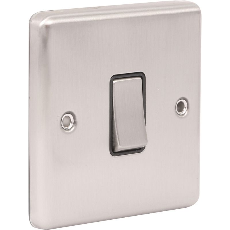 Brushed Steel 1 Gang Single 10A Light Switch -  W01BSB