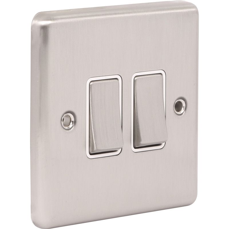 Brushed Steel 2 Gang Double 10A Light Switch W02BSW