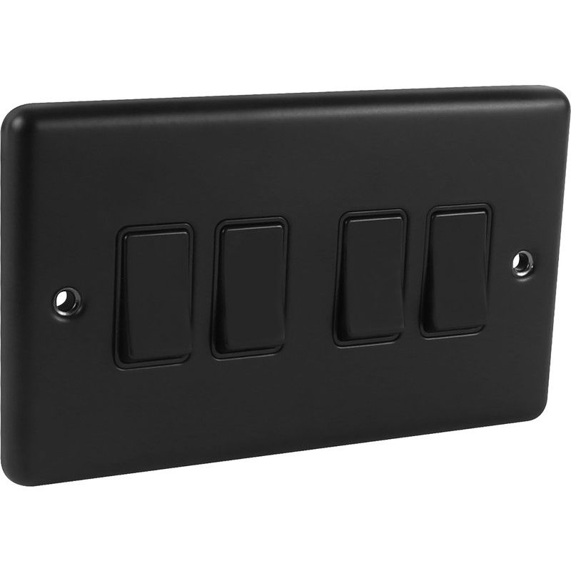 Matt Black 4 Gang 2 Way Switch 10a - W04MBB