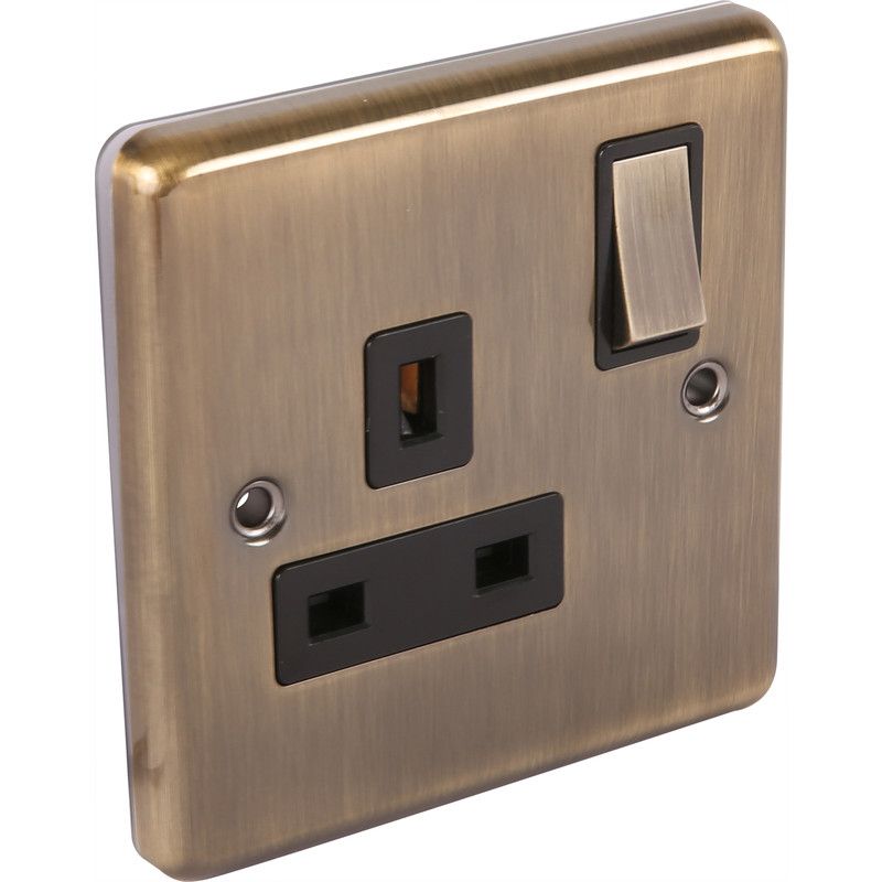 Antique Brass 13A DP Socket 1 Gang - W06AB