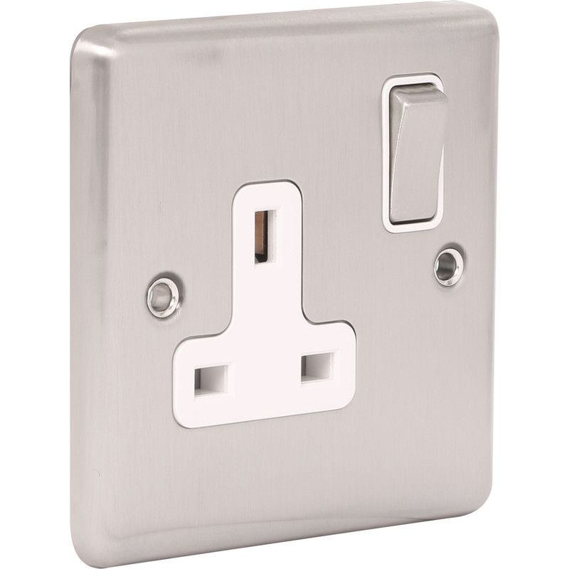 Brushed Steel Single 1 Gang  13a Socket -  W06BSW