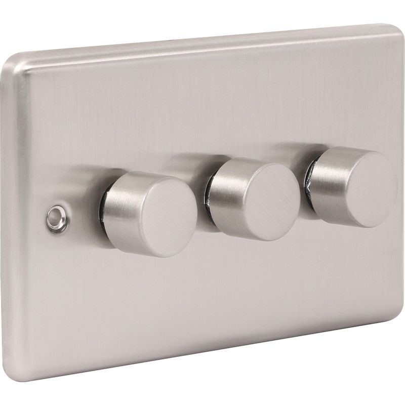 Brushed Steel 3 Gang 250W Dimmer Switch W12BS