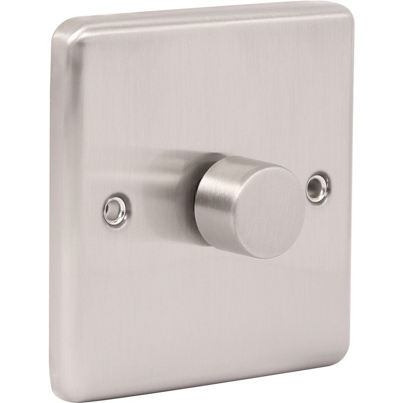 Brushed Steel 1 Gang 400W Dimmer Switch W22BS