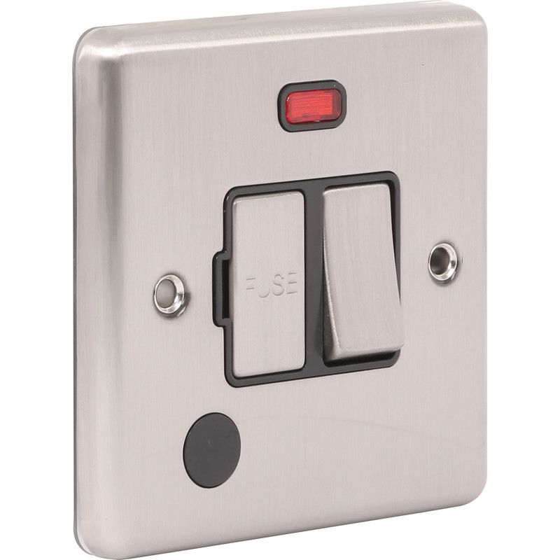 Brushed Steel 13A Switched Fuse Spur with Neon -  W39BSB