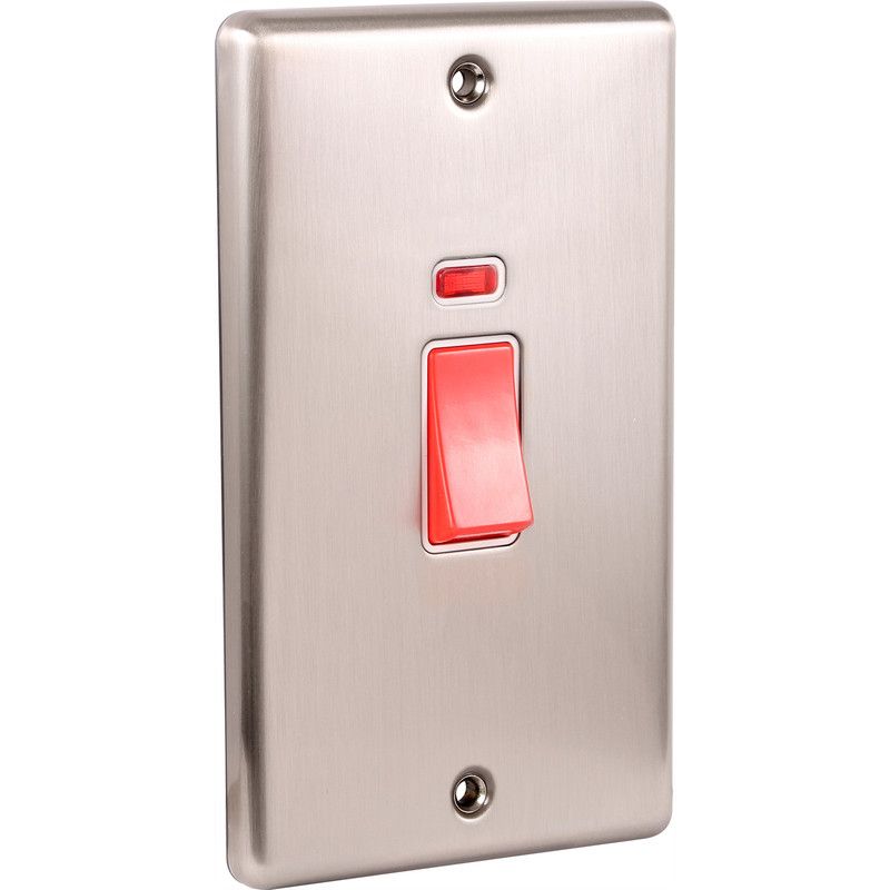 Brushed Steel 45A Double Vertical Cooker Switch W40BSW