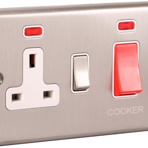 Brushed Steel 45A Cooker Switch with Socket W41BSW