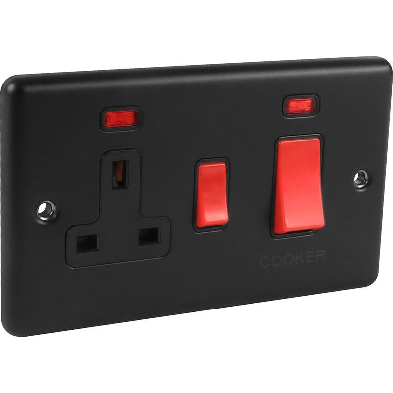 Matt Black 45a Cooker Control Switch with 13A Socket - W41MBB