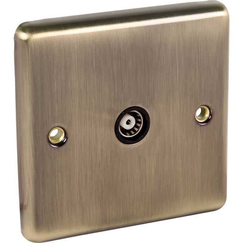 Antique Brass 1 Gang TV Coaxial Outlet - W42AB