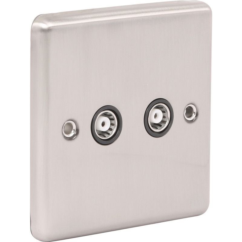 Brushed Steel 2 Gang TV Coaxial Outlet -  W43BSB