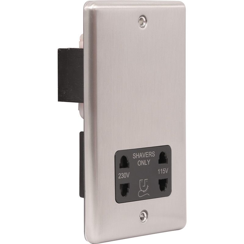 Brushed Steel Shaver Socket -  W48BSB