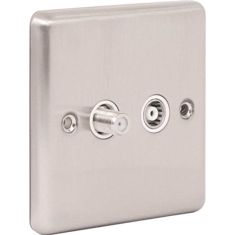 Brushed Steel Satellite & TV Outlet W54BSW