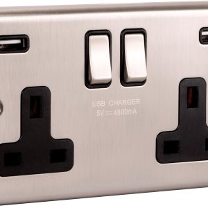 Brushed Steel USB - Twin Ports 4.8a - W66BSB