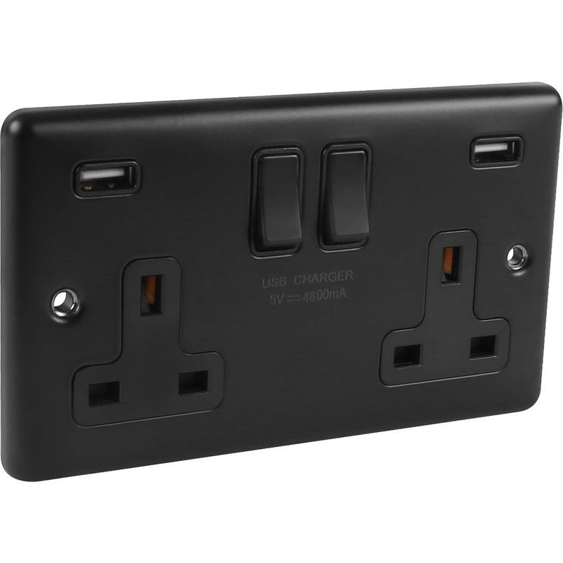 Matt Black USB 2 Gang DP Socket 13a - W66MBB