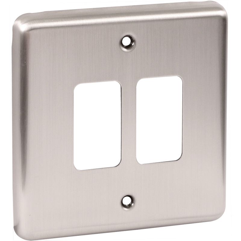 Brushed Chrome 2 Gang Grid Plate - WGP2GBC