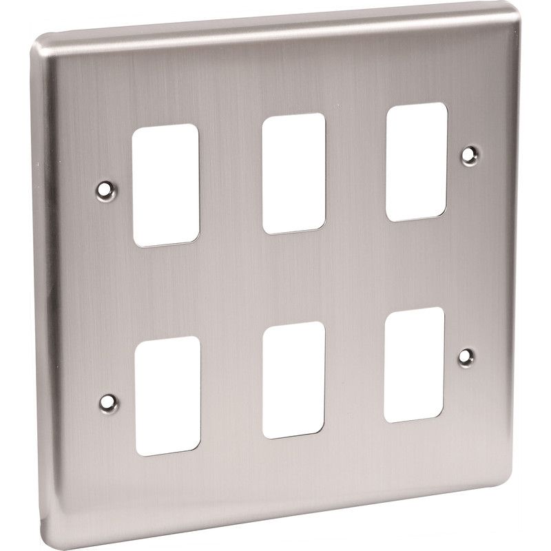 Brushed Chrome 6 Gang Grid Plate - WGP6GBC
