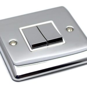 Polished Chrome - 2 Gang Double 10a Light Switch D02PCW