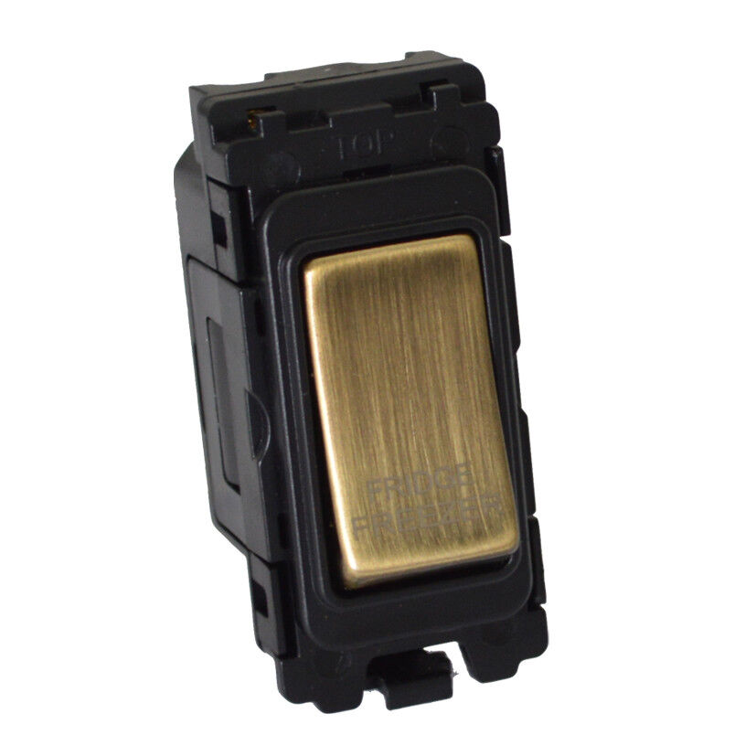 Antique Brass 20A DP Engraved Grid Switch - Fridge Freezer - GSFFAB