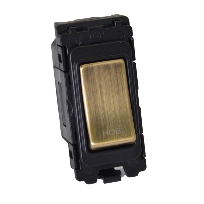 Antique Brass 20A DP Engraved Grid Switch - Hob - GSHBAB