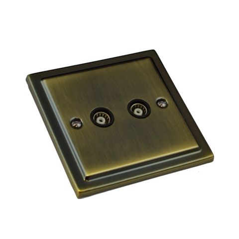 Antique Brass 2 Gang TV Coaxial Outlet R43AB