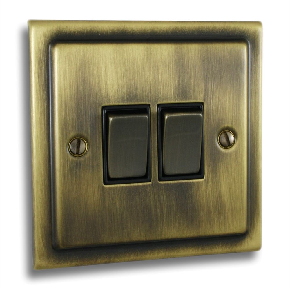 Victorian Antique Brass 2 Gang Double 10a Light Switch - V02AN