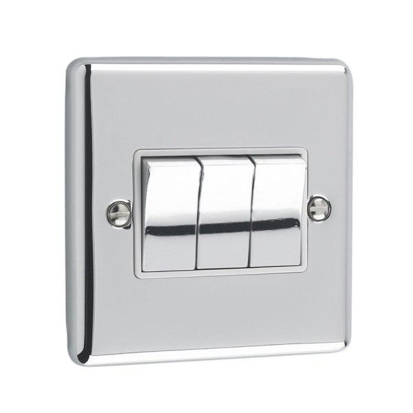 Polished Chrome 3 Gang Treble 10A Light Switch - W03PCW