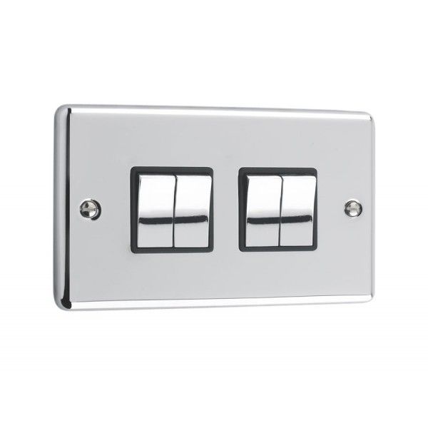 Polished Chrome 4 Gang Quad 10A Light Switch - W04PCB