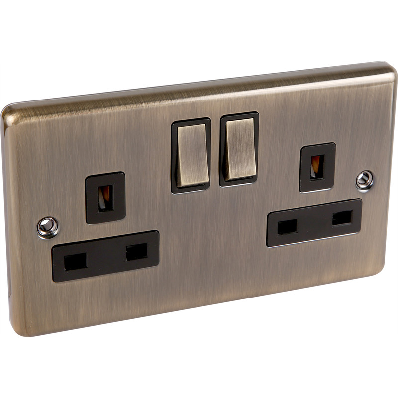 Antique Brass 13A DP Socket 2 Gang - W07AB