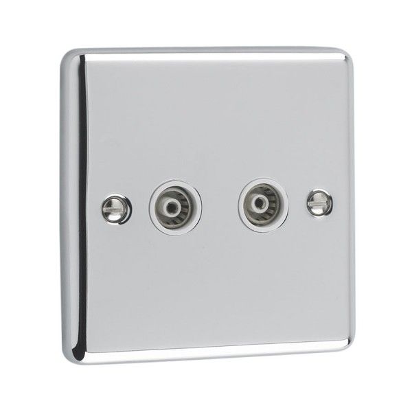 Polished Chrome 2 Gang TV Coaxial Outlet - W43PCW