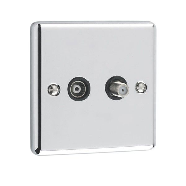 Polished Chrome Satellite & TV Outlet - W54PCB