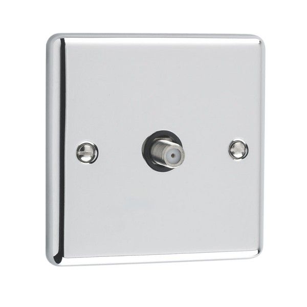 Polished Chrome 1 Gang Satellite Outlet - W59PCB
