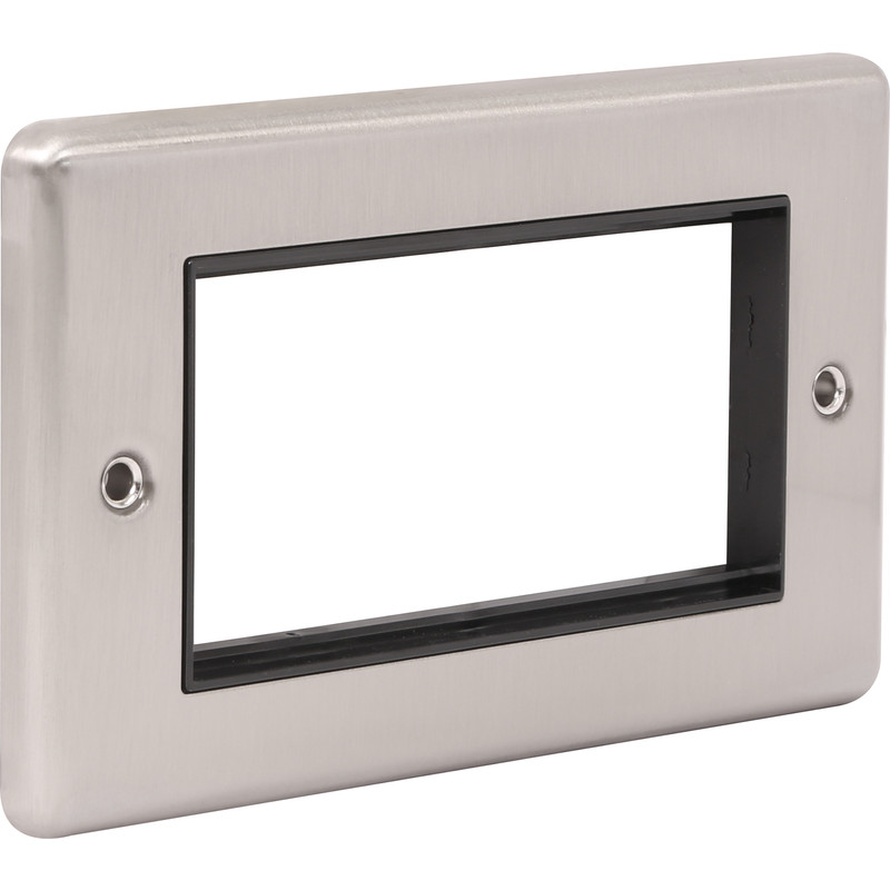 Brushed Steel Data Plate 4 Modules Black Insert - W64BSB