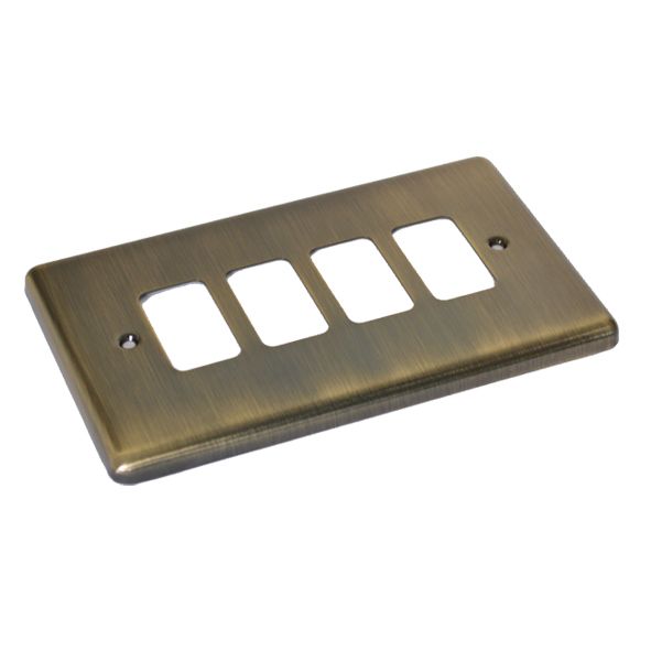 Antique Brass 4 Gang Grid Plate - WGP4GAB