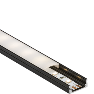 1M Aluminium Profile - Surface Mount Flat in Black - 1MSURBK