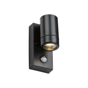 EAMON - 230V IP44 GU10 Polycarbonate Single wall light with PIR - Black - EAPIR1BK