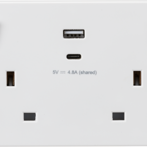 13A 2G SP Switched Socket with Dual USB A+C (5V DC 4.8A shared) with Outboard Rockers - SN9002