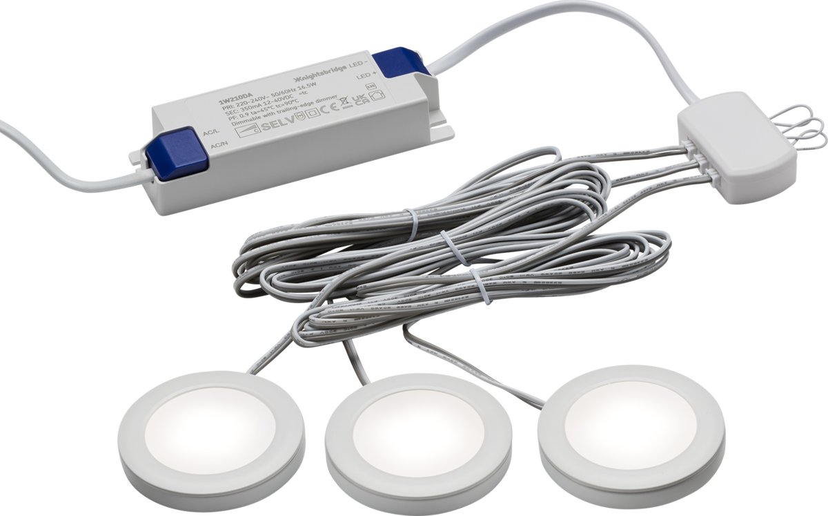 230V IP20 2.5W LED Dimmable Under Cabinet Lights in White - Pack of 3 - 4000K - UNDKIT3WCW