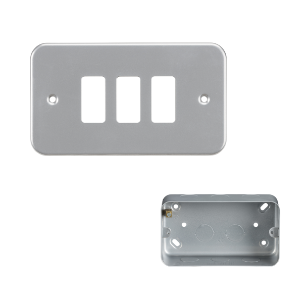 Metal Clad 3 Gang Grid Plate and 40mm Back Box MC-G3