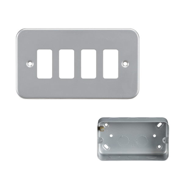 Metal Clad 4 Gang Grid Plate and 40mm Back Box MC-G4