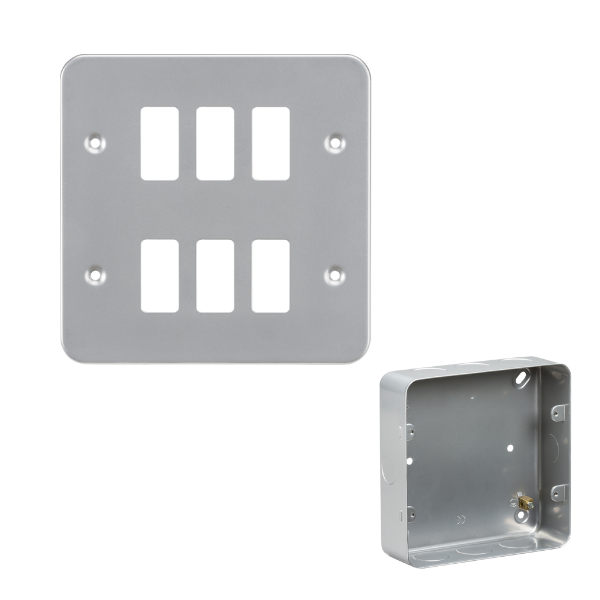 Metal Clad 6 Gang Grid Plate and 40mm Back Box MC-G6