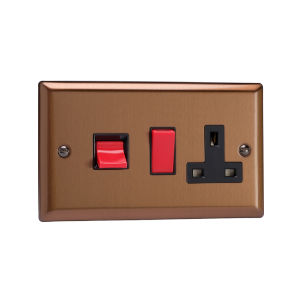 Urban Brushed Bronze 45A Cooker Panel with 13A Double Pole Switched Socket Outlet (Red Rocker) XY45PB.BZ