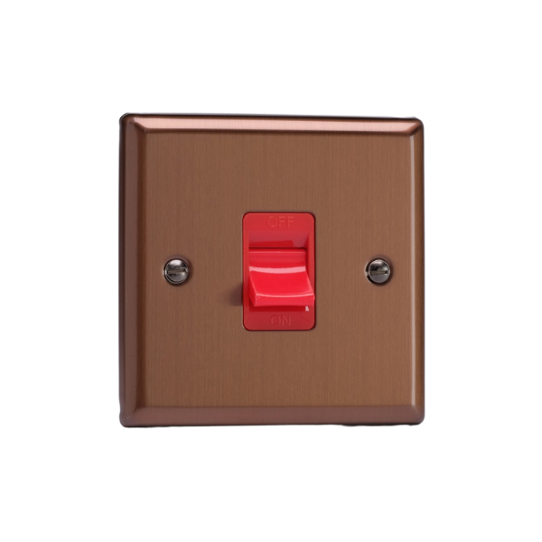 Urban Brushed Bronze 45A Cooker Switch (Single Plate, Red Rocker) XY45S.BZ
