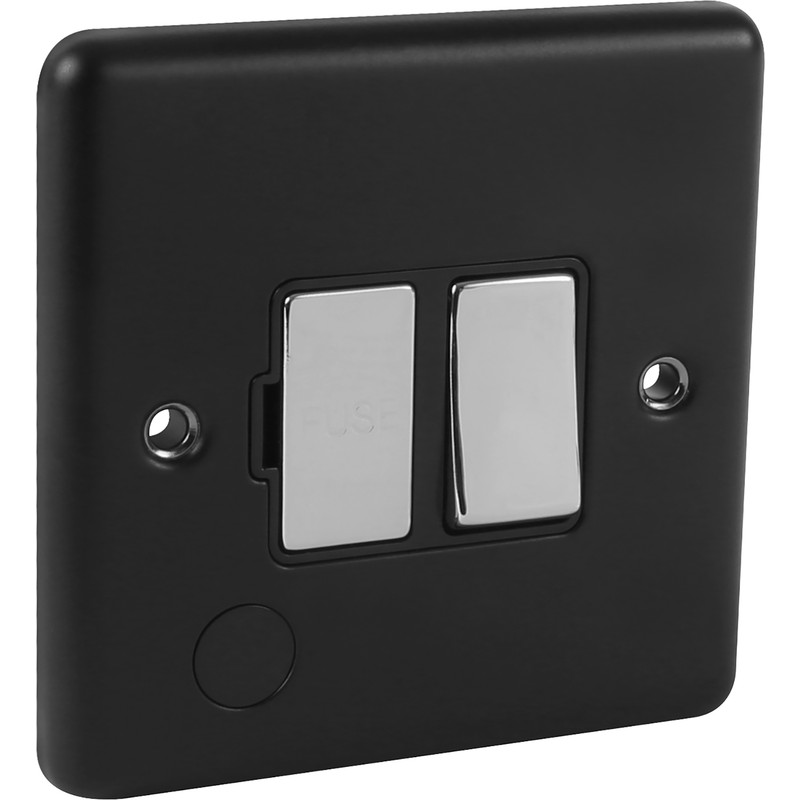 Matt Black 13A Switched Fused Spur Without Neon and Polished Chrome Rocker - W38MBPC