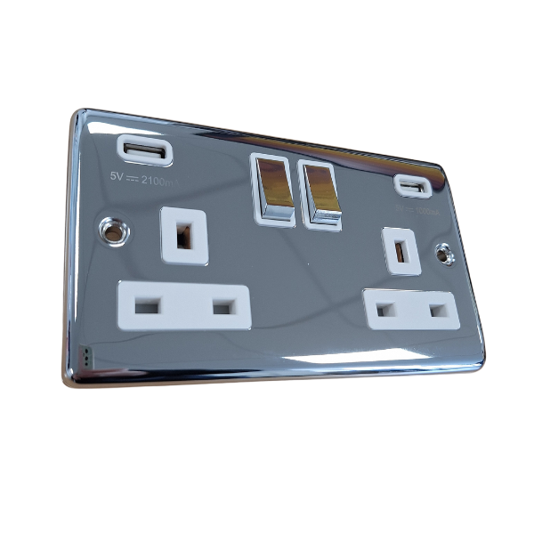 Polished Chrome USB Double Socket – Twin Ports 3.1a – D65PCW