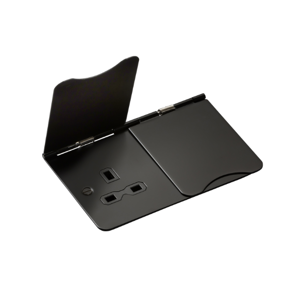 13A 2G Unswitched Floor Socket - Matt Black with Black Insert - FPR9UMB