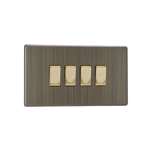 Urban Screwless Antique Brass 4 Gang 2 Way Switch XDY9S.AB