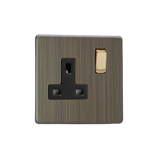Urban Screwless Antique Brass 1-Gang 13A Double Pole Switched Socket XDY4BS.AB