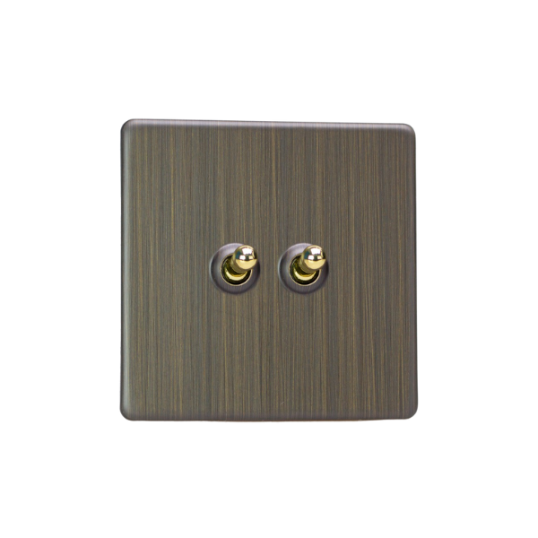 Urban Screwless Antique Brass 2-Gang 10A 1- or 2-Way Toggle Switch XDYT2S.AB