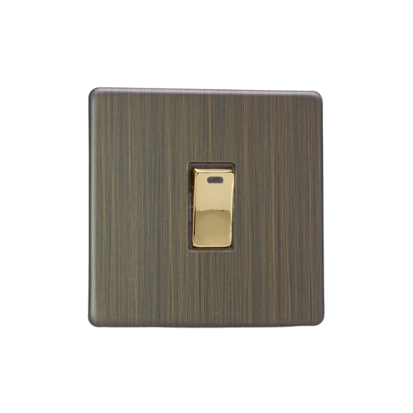 Urban Screwless Antique Brass 1-Gang 20A Double Pole Rocker Switch + Neon Indicator Light XDY20NS.AB