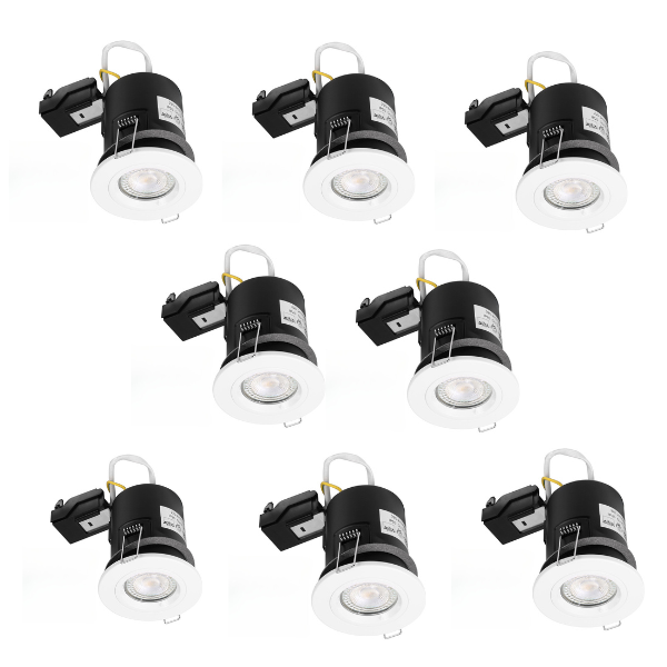 PACK OF 8 - White Fixed Fire Rated Downlight GU10 IP20 with Quick Connectors VUEP542-8