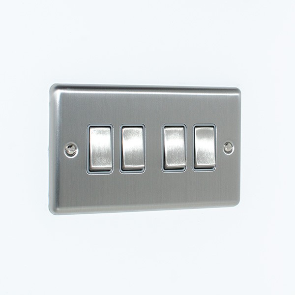 Brushed Steel 4 Gang Quad 10A Light Switch – W04BSG